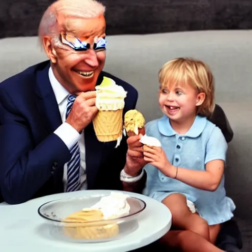 Image similar to Joe Biden eating ice cream with Moomins