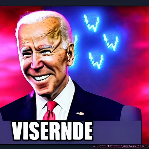 Image similar to joe biden laser eyes meme as evil emperor with lightning, synthwave style