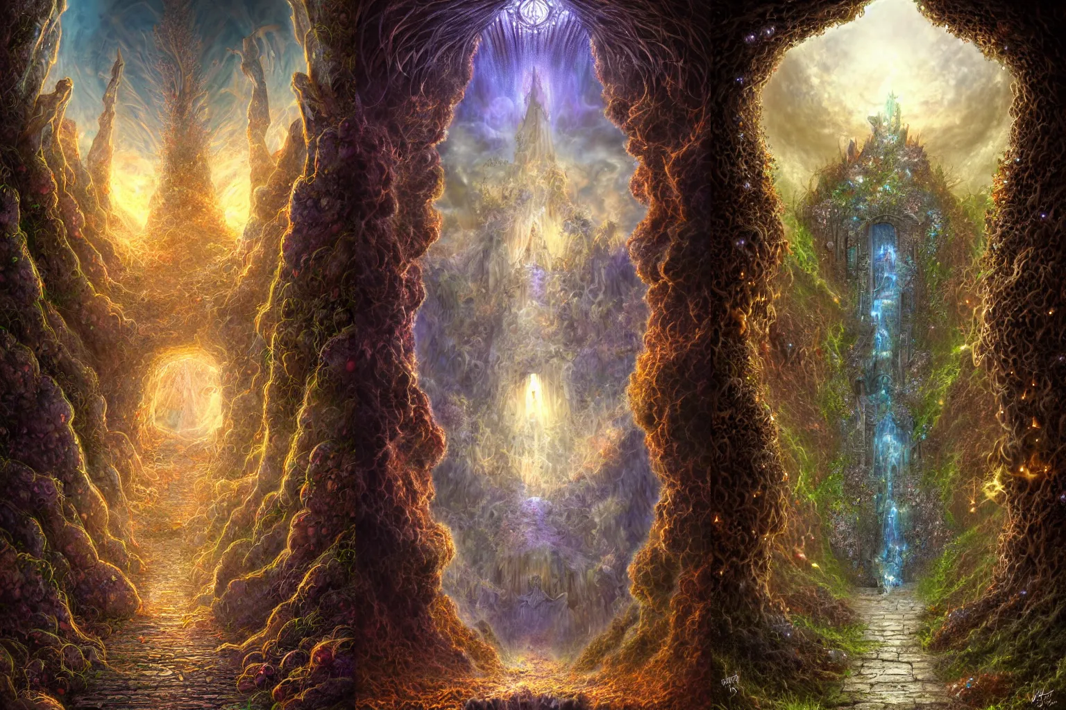 Prompt: The gate to the eternal kingdom of mycelia mycelia, fantasy, digital art, HD, detailed.