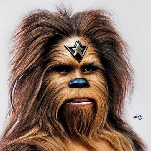 Image similar to hyper realistic portrait of chewbacca caricature as wonder woman