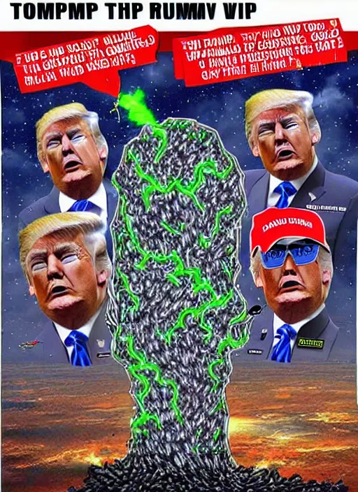 Image similar to david dees conspiracy image featuring donald trump and nuclear waste, hyper detailed