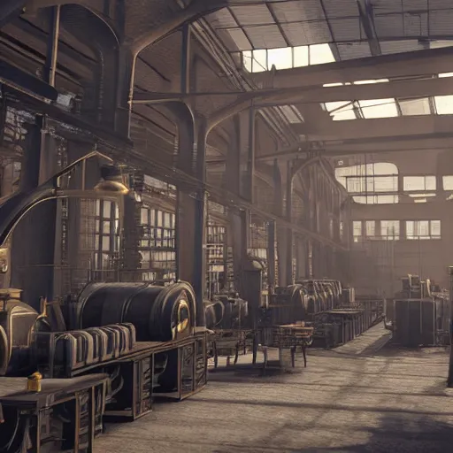 Image similar to factories of the industrial revolution in the great britain, highly detailed, photorealistic shot, bright studio setting, studio lighting, crisp quality and light reflections, unreal engine 5 quality render