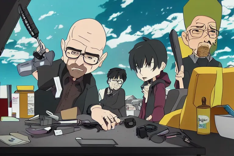 Prompt: Breaking Bad adaptation, Studio Trigger, anime film still