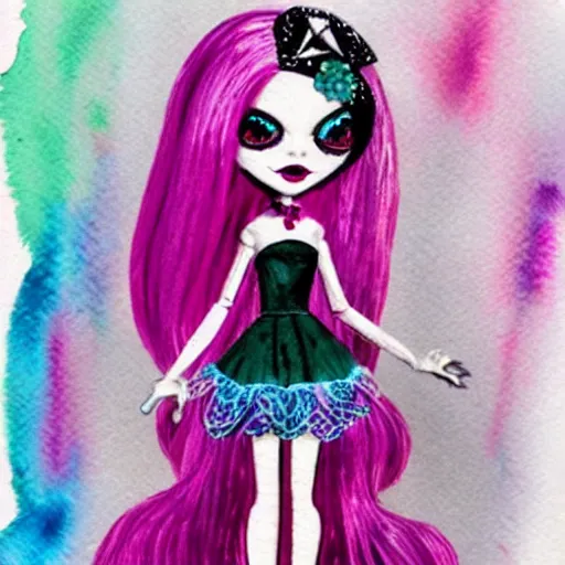 Image similar to colorful watercolor painting of a monster high doll