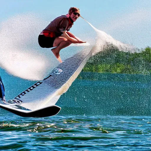 Prompt: huge ham leg surfing on a wakeboard