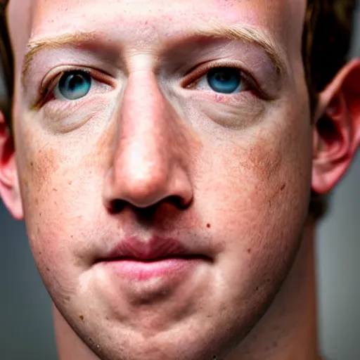 Image similar to close up portrait of mark zuckerberg he has pupils shaped as dollars signs, 8 k, bokeh