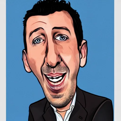 Image similar to a helen mirren caricature drawing of adam sandler