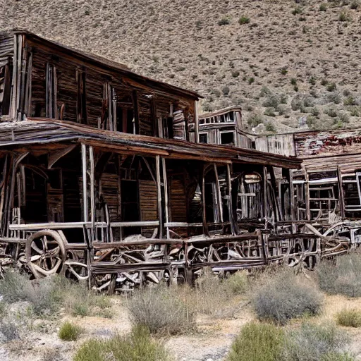 Image similar to old west ghost town, skeletal remains, eerie