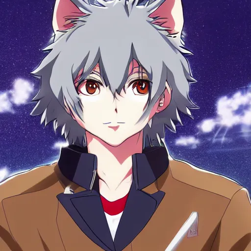 Image similar to key anime visual portrait of an anthropomorphic anthro wolf fursona, in a jacket, with handsome eyes, official modern anime art