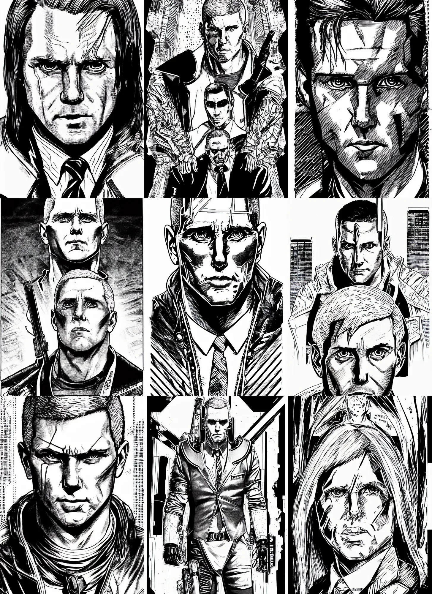 Prompt: mike pence portrait, cyberpunk 2 0 2 0 manual, by steampoweredmikej, inktober, ink drawing, black and white, coloring pages, manga, highly detailed