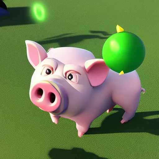 Prompt: “pig from clash royale game throwing green gems at a unifi access point”