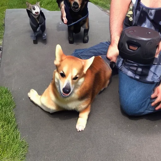 Prompt: a tool cover involving corgis