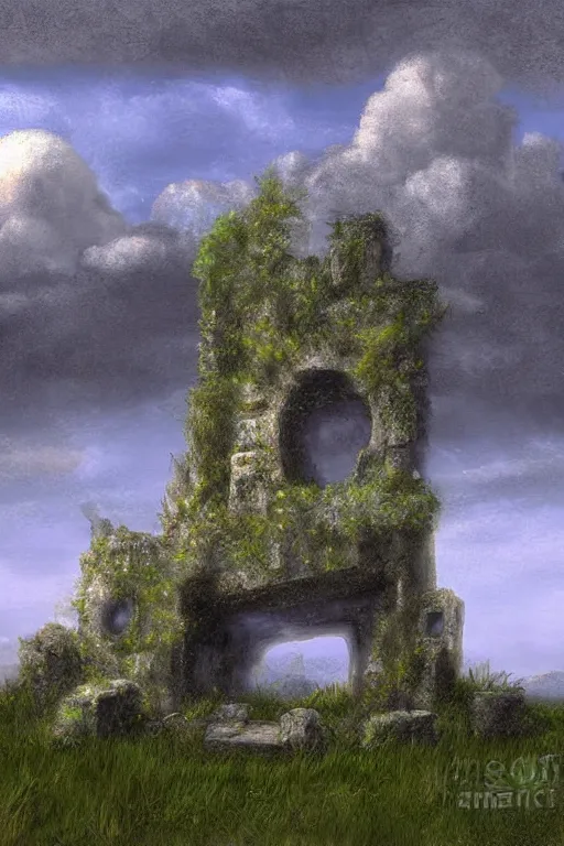 Image similar to digital painting detailed mystical ruins druid stone under a magic sky by James gurney