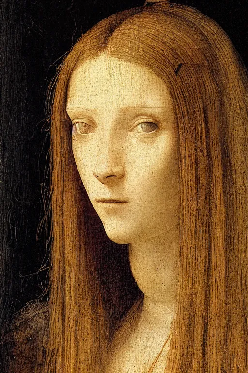 Image similar to a close - up portrait of a cyberpunk cyborg girl, by leonardo davinci, rule of thirds