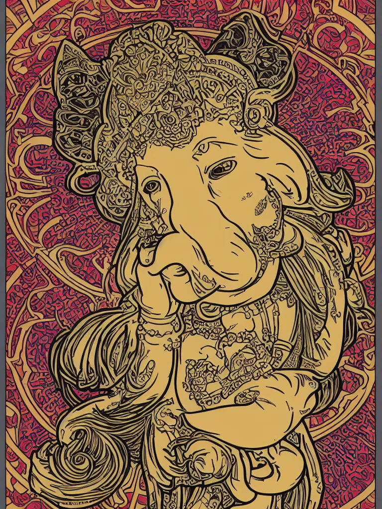 Image similar to portrait of ganesha art by alphonse mucha sticker, colorful, illustration, art nouveau, simple, smooth and clean vector curves, no jagged lines, vector art, smooth