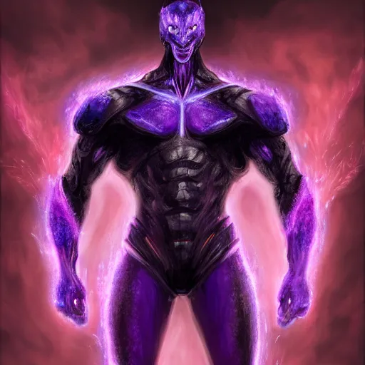 Image similar to Character design body made of purple fire, body with black and purple lava, Lizardman Art, muscular male body, mecha humanoid with cyberpunk bomber jacket, concept art character, royalty, smooth, sharp focus, organic, deep shadowsby Jerad Marantz, hyperrealistic oil painting, 4k, studio lightning