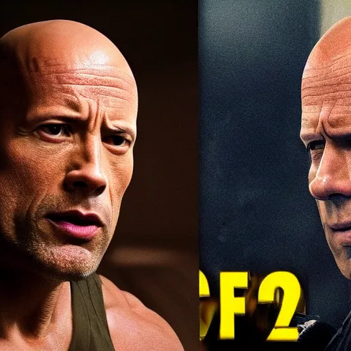 Image similar to dwayne johnson as bruce willis in diehard movie, cinematic, his face like want tell he tired of this