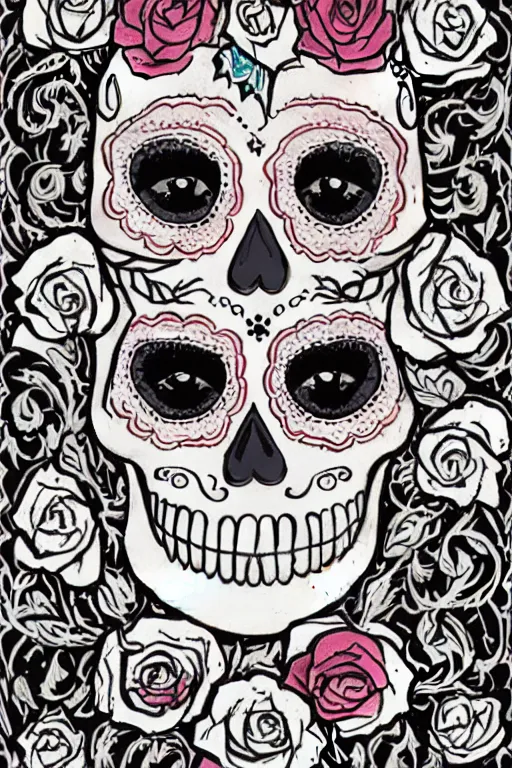 Prompt: illustration of a sugar skull day of the dead girl, art by derek riggs