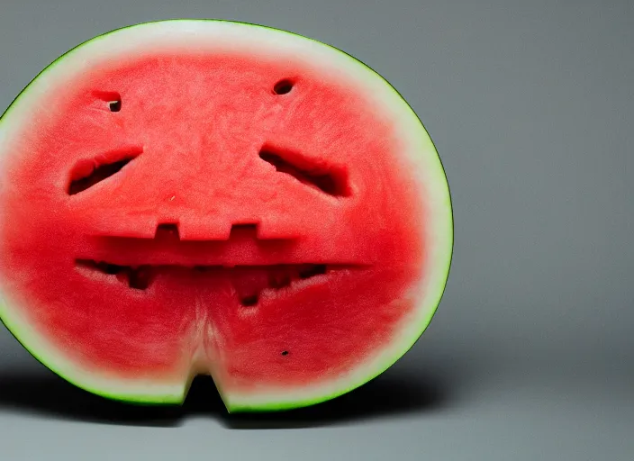 Image similar to photo still of a watermelon with human teeth, 8 k, studio lighting bright ambient lighting key light, 8 5 mm f 1. 8