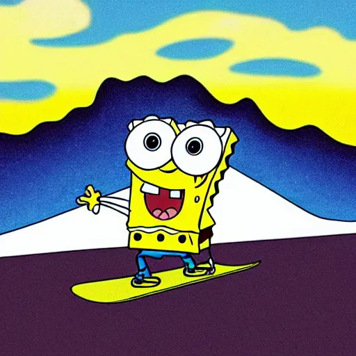 Prompt: spongebob snowboarding on lava