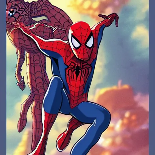 Image similar to ghibli style Spider-Man