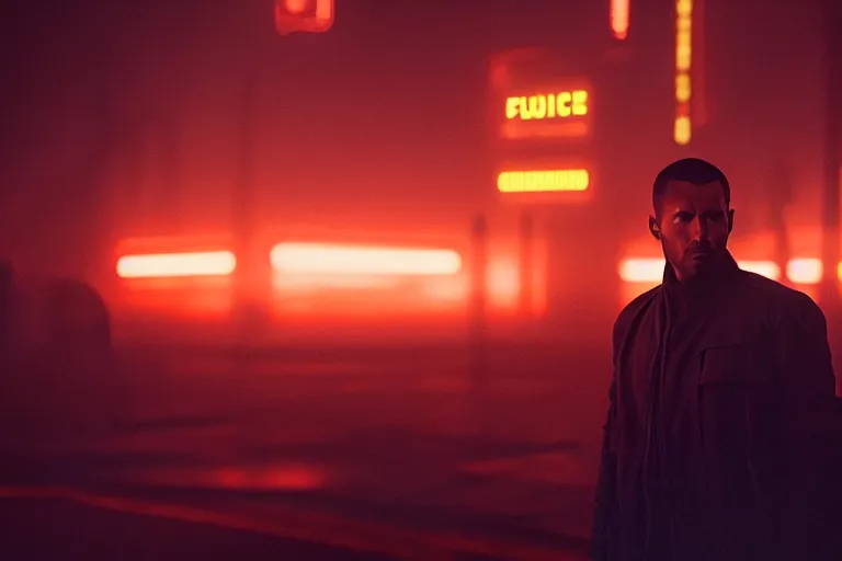 Image similar to film still of closeup diverse futuristic police friends in blade runner 2 0 4 9, cinematic, moody, gritty neon noir by emmanuel lubezki