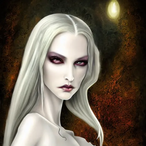 Image similar to elegant pale vampire girl beckons the viewer, by anne stokes, highly detailed, high resolution