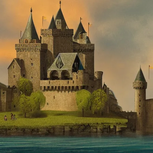 Prompt: Illustration of a medieval castle on a floating island