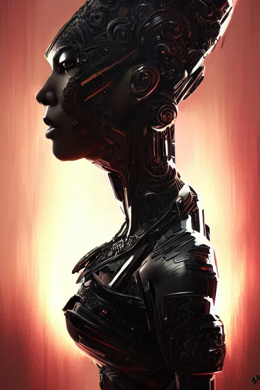 Image similar to beautiful female android in distress!, black shiny eyes, half portrait, background explosion, intricate detailed environment, floro details, intricate, elegant, highly detailed, digital painting, artstation, concept art, smooth, sharp focus, illustration, art by brian sum, greg rutkowski