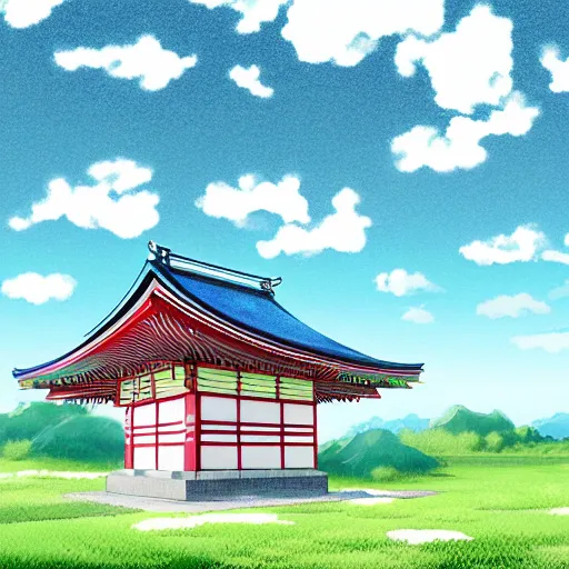 Image similar to a Japanese house and a blue sky with clouds in anime style, in the style of Lampbo Chun on ArtStation and Son Rice on ArtStation, 4k,