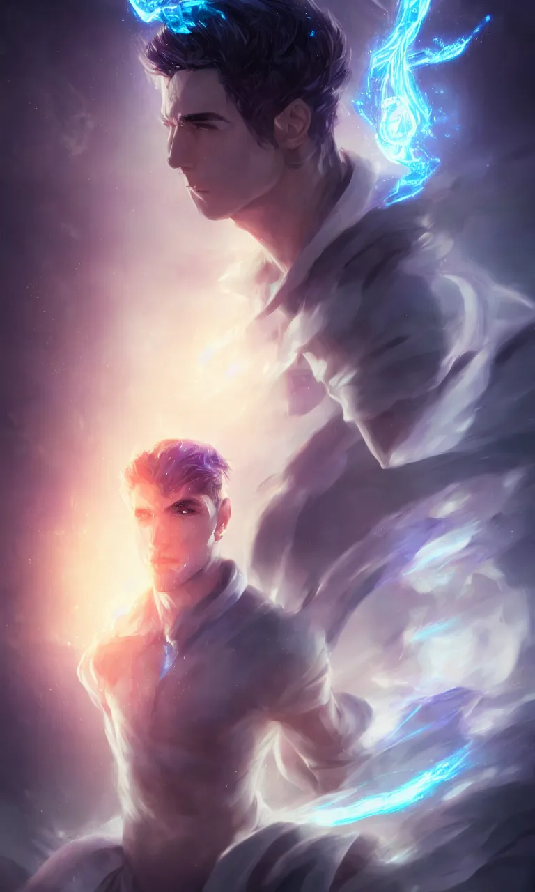 Image similar to a human elemental sorcerer, blurred environment background, magic effects, white skin, portrait, male, sharp focus, digital art, concept art, post processed, dynamic lighting, by emylie boivin and rossdraws