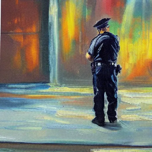 Image similar to “a cop in jail oil panting”