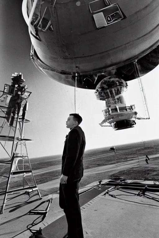 Image similar to elon musk watches the launch of vostok 1 9 6 1