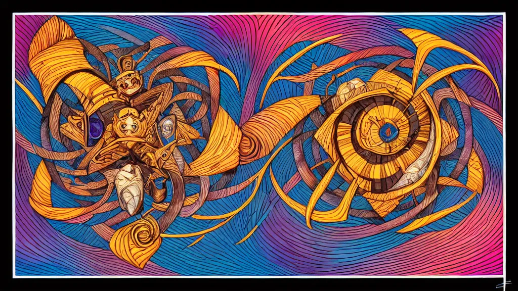 Image similar to twisted turn of fate abstraction, centered award winning ink pen illustration, isometric abstract illustration by dan mumford, edited by craola, tiny details by artgerm and watercolor girl, symmetrically isometrically centered
