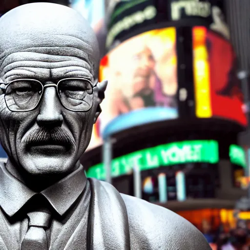 Prompt: super detailed renaissance sculpture of walter white by michelangelo, standing in times square, 3 d render, hyper detailed, sharp focus, 8 k resolution