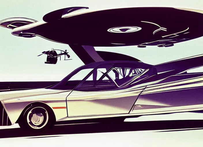 Prompt: a flying car, designed by syd mead, central composition,