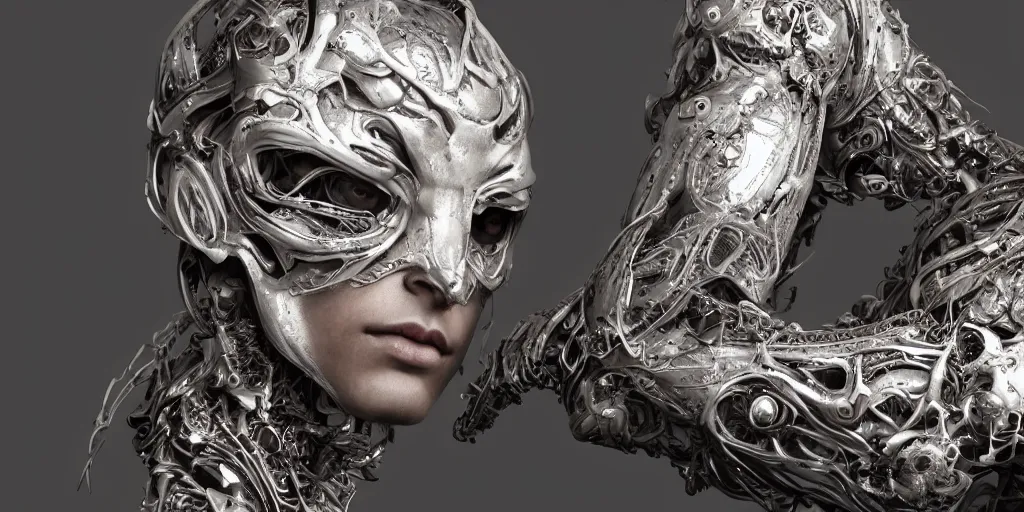 Image similar to hyper realistic photography of a stunningly beautiful cyborg male, elbow, plated, thy, intimate, holding close, in the style of beth cavener, jin kagetsu,, and wlop, highly detailed, intricate filigree,, masterpiece, award winning, sharp focus, concept art, ringflash lighting, ambient lighting, octane render, 8 k, artstation