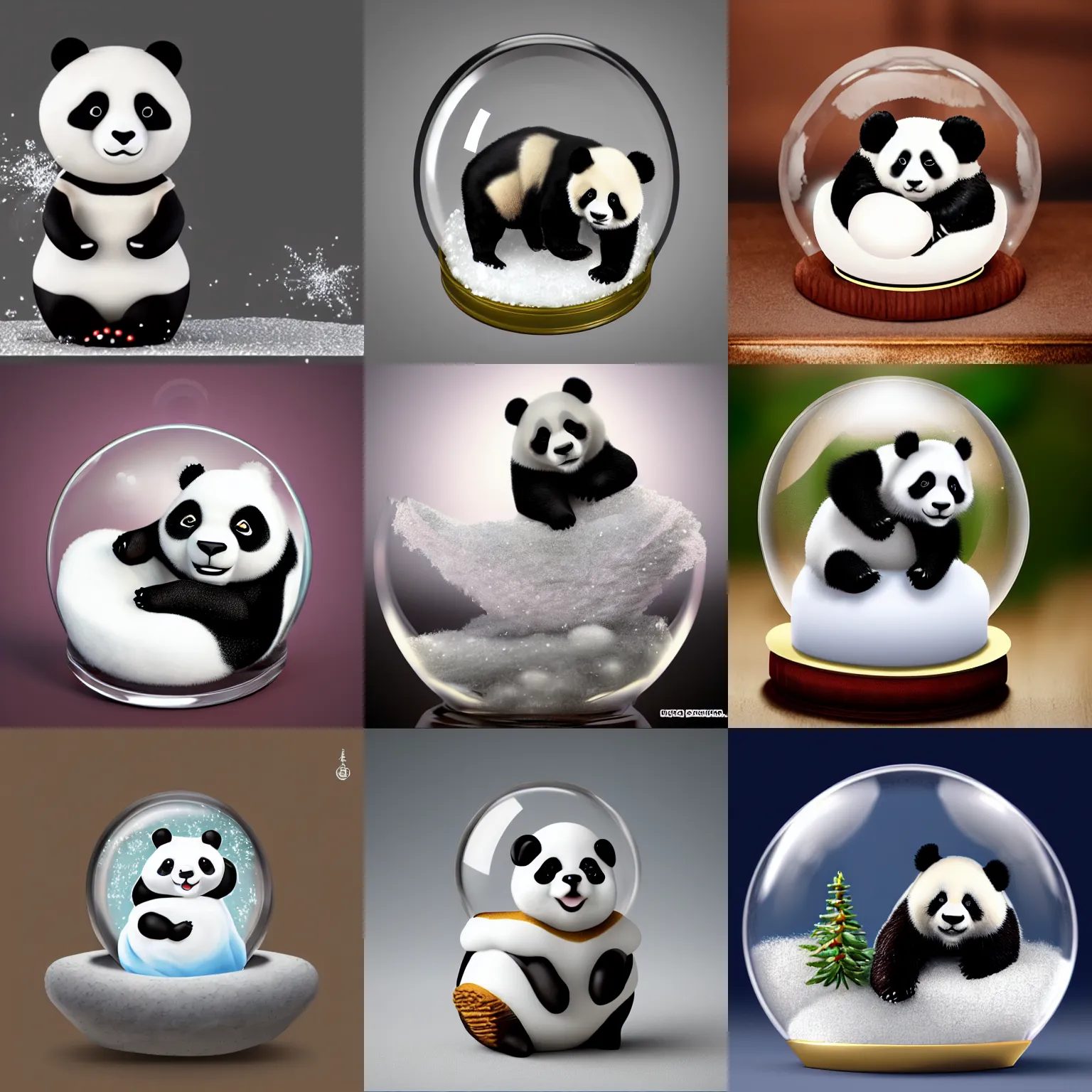 Prompt: panda snow globe, cute, adorable, photorealistic, octane render