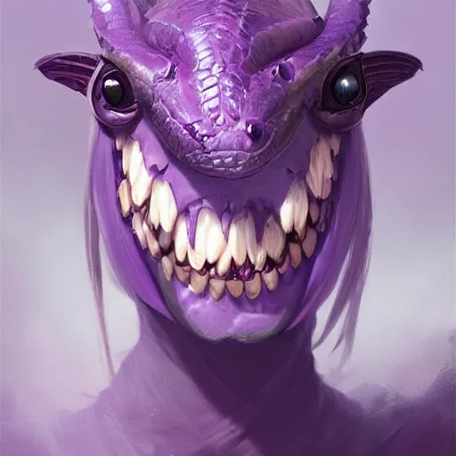 Prompt: a portrait of a violet snake-head, snake head, two fangs, violet theme, epic fantasy digital art, fantasy style art, by Greg Rutkowski, fantasy hearthstone card art style