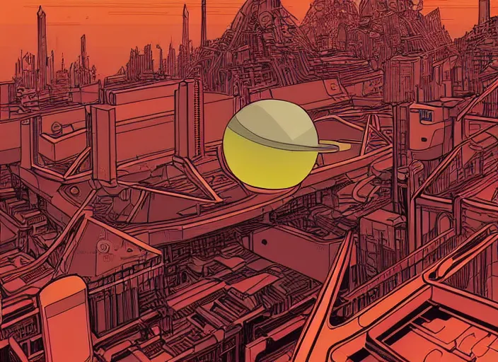 Image similar to martian architecture by moebius, vector art, cyberpunk, soviet poster