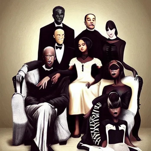 Prompt: the adams family but they're all black people