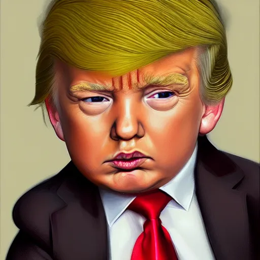Prompt: portrait donald trump as a pouting toddler, fine art, award winning, desaturated, brown tones, intricate, elegant, sharp focus, cinematic lighting, digital painting, 8 k concept art, by michael hussar and greg manchess and brom and z. w. gu, 8 k