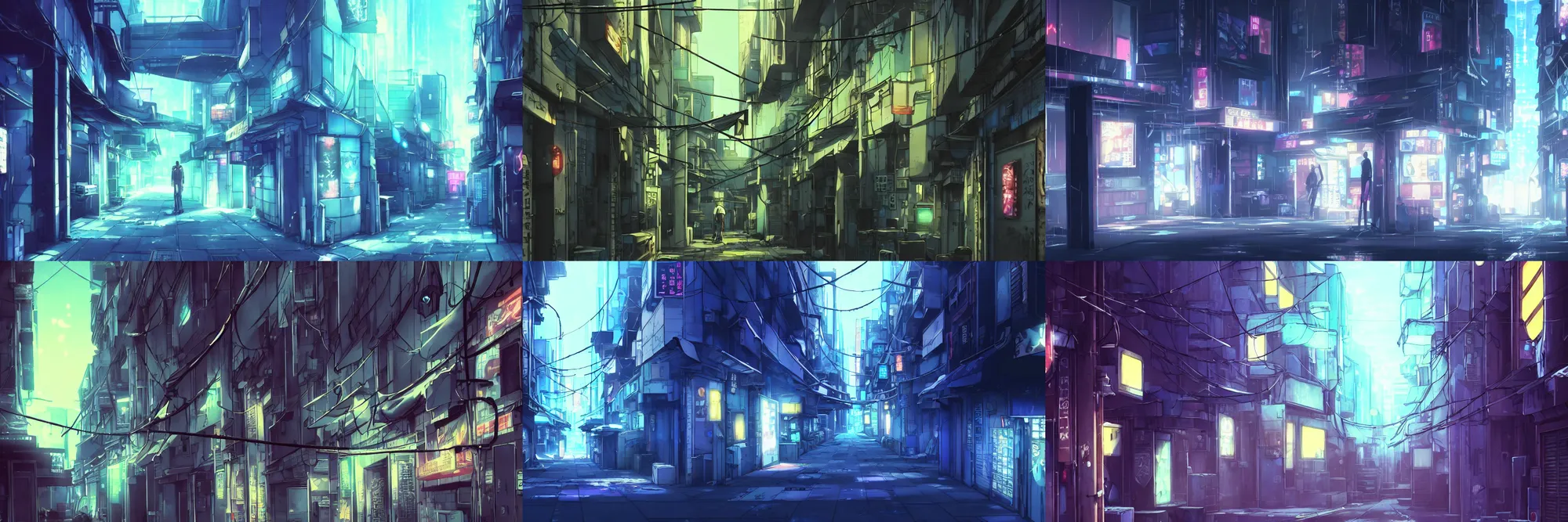 Prompt: anime background art close up of a city alleyway police tape investigation in the atmospheric cyberpunk anime film, at night with lights, by makoto shinkai, in the anime series ergo proxy, hazy and dreary