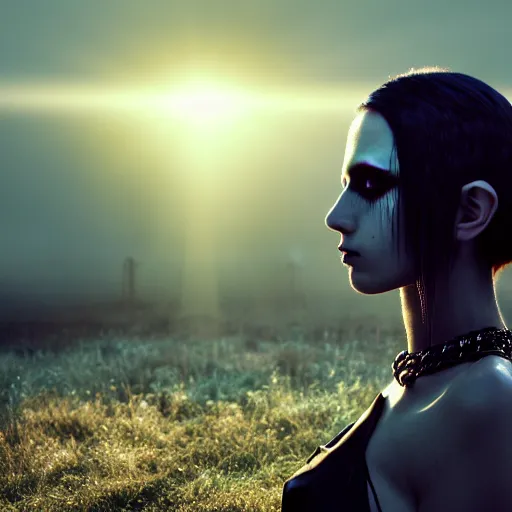 Prompt: photographic portrait of a stunningly beautiful gothic emo cyberpunk female in soft dreamy light at sunset, god rays, contemporary fashion shoot, by edward robert hughes, annie leibovitz and steve mccurry, david lazar, jimmy nelsson, breathtaking, 8 k resolution, extremely detailed, beautiful, establishing shot, artistic, hyperrealistic, beautiful face, octane render