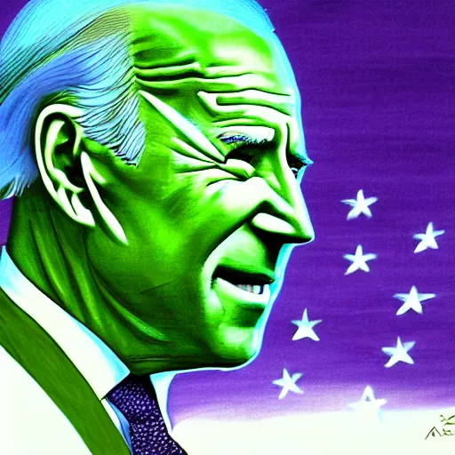 Prompt: joe biden fighting climate change by alex grey blue green purple color palette very detailed clear focus