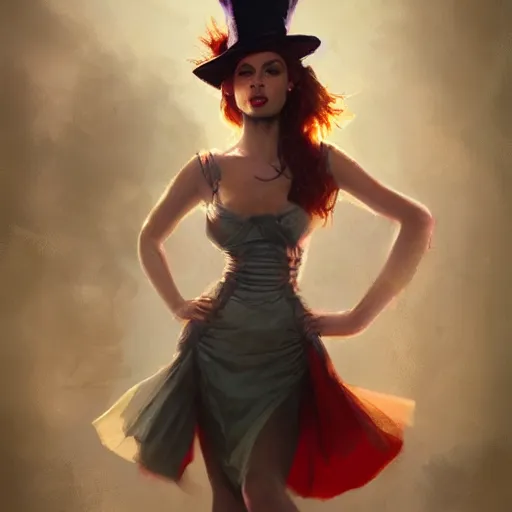 Image similar to realistic, full body portrait, skimpy dress, female mad hatter, by Jordan Grimmer and greg rutkowski, crisp lines and color,