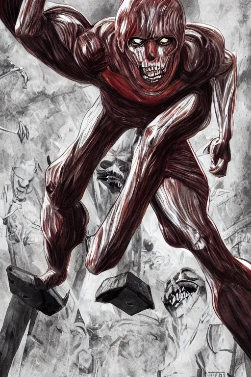 Prompt: Jerma985 as the colossal titan, attack on titan covert art, jerma