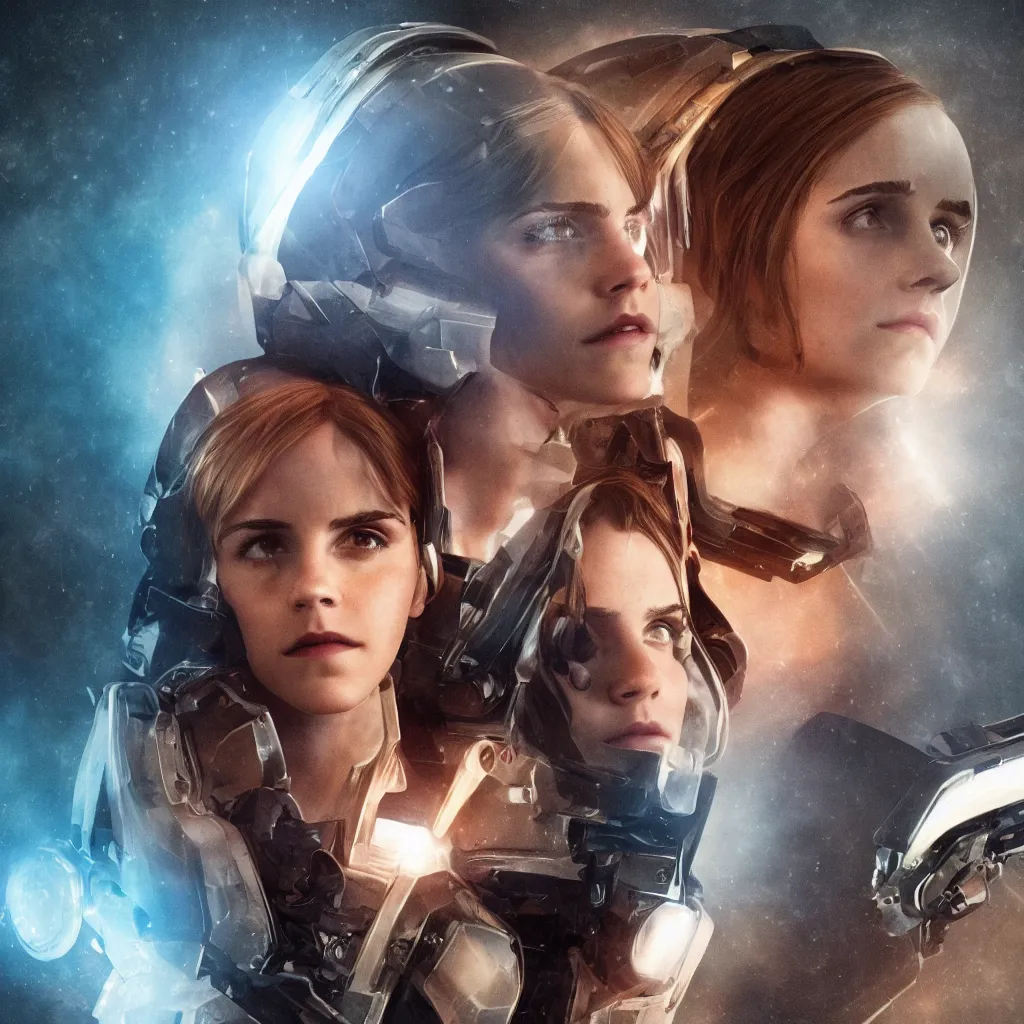 Prompt: portrait Emma Watson mecha astronaut open helmet bladerunner 2049 dune award winning cinematic lighting