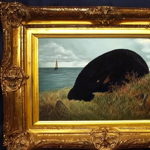 Prompt: thomas kincaid painting of black fillet from the movie the witch