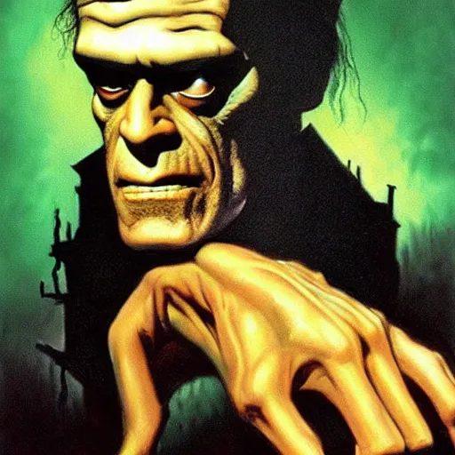 Image similar to frankenstein, by basil gogos, trending on artstation hq, deviantart, pinterest, 4 k uhd image